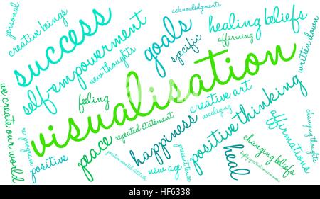 Visualisierung-Wortwolke auf weißem Hintergrund. Stock Vektor