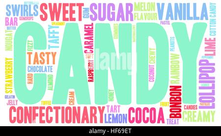 Candy-Wortwolke auf weißem Hintergrund. Stock Vektor