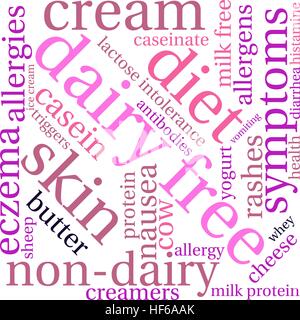 Dairy Free Wortwolke auf weißem Hintergrund. Stock Vektor