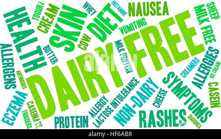 Dairy Free Wortwolke auf weißem Hintergrund. Stock Vektor