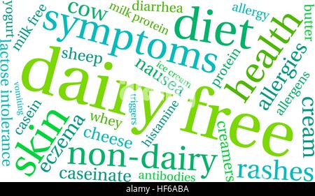 Dairy Free Wortwolke auf weißem Hintergrund. Stock Vektor