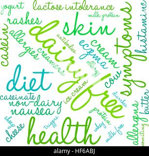Dairy Free Wortwolke auf weißem Hintergrund. Stock Vektor