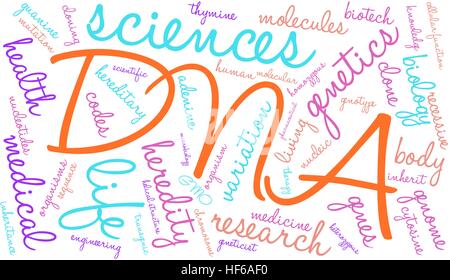DNA-Wortwolke auf weißem Hintergrund. Stock Vektor