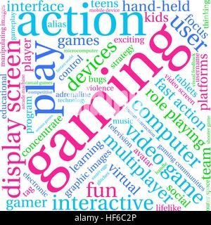 Gaming-Wortwolke auf weißem Hintergrund. Stock Vektor