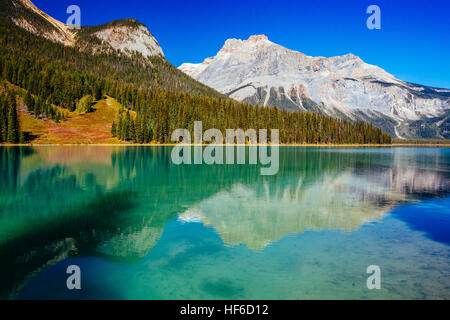 Emerald Lake befindet sich im Yoho Nationalpark, Britisch-Kolumbien, Kanada. Es ist die größte der Yoho 61 Seen und Teiche, sowie eines des Parks Stockfoto