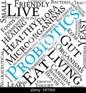 Probiotika Schlagwortwolke auf weißem Hintergrund. Stock Vektor