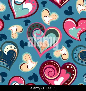 Valentinstag Herzen nahtlose Muster. Hand gezeichnet. Nahtlose Herzen Muster. Hand gezeichnet. Vektor-Illustration. Stock Vektor