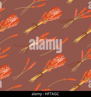 Vektor floral nahtlose Muster mit Hand gezeichnet Kräuter. Orange Kräuter auf braunem Hintergrund. Stock Vektor