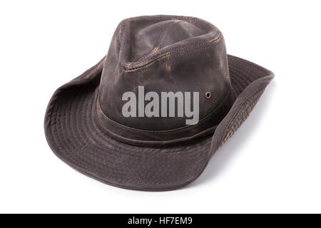 Dunkel Braun-Cowboy-Hut, die isoliert auf weißem Hintergrund Stockfoto