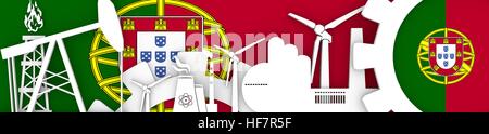 Energie und Power Icons Set. Header Banner mit Portugal Flagge Stockfoto