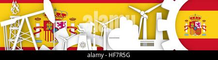 Energie und Power Icons Set. Header Banner mit Spanien Flagge Stockfoto