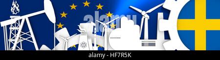 Energie und Power Icons Set. Header Banner mit Schweden Flagge Stockfoto