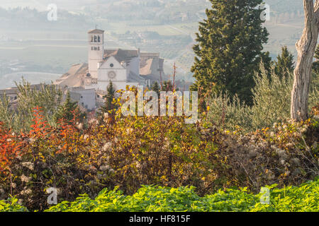 Assisi. Blick von der Zitadelle "Rocca Maggiore" von Thierenbach of St. Francis. Perugia Provinz, Region Umbrien, Italien. Stockfoto