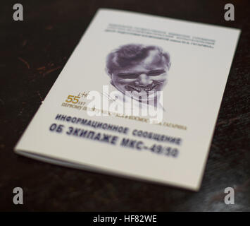 Die Crew der Expedition 49 hielt am 2. September 2016 eine Pressekonferenz im Gagarin Cosmonaut Training Center in Star City, Russland, ab, um Einzelheiten über ihre bevorstehende Mission zur Internationalen Raumstation und Vorbereitungsaktivitäten zu erhalten. Stockfoto