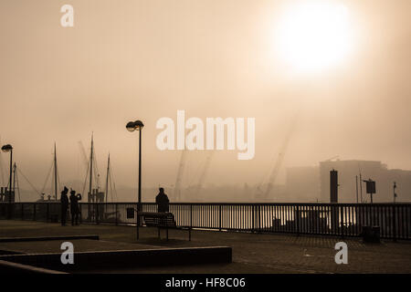 London, UK 28. Dezember 2016. Ein nebeliger Morgen in London sorgt für magische Licht auf der Themse. © Patricia Phillips / Alamy Live News Stockfoto