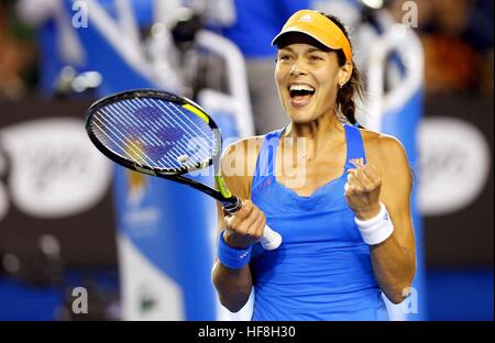 Melbourne, Australien. 17. Januar 2014. Firo: 23.01.2014 Tennis, Grand Slam, australische Australien Open 2014, Melbourne, Damen, Frauen Jubel Ana Ivanovic Serbien feiert am Matchball während der Australian Open, 2014 | Nutzung weltweit/Picture Alliance © Dpa/Alamy Live-Nachrichten Stockfoto