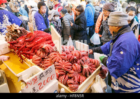 Menschen-Shop entlang der Straße von Ameyoko Bezirk in der Nähe von Bahnhof Ueno am 30. Dezember 2016, Tokio, Japan. Ameya Yokocho (Ameyoko) ist eine schmale Einkaufsstraße mit mehr als 500 Händler wo sammeln zum Jahresende Shopper, um traditionelles Essen für das Neujahrsfest (so genannte Osechi-Ryori) zu kaufen. © Rodrigo Reyes Marin/AFLO/Alamy Live-Nachrichten Stockfoto