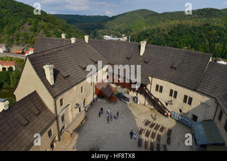 Innenhof, Burg Loket, stilsicheren, Innenhof, Schloss, Tschechien Stockfoto