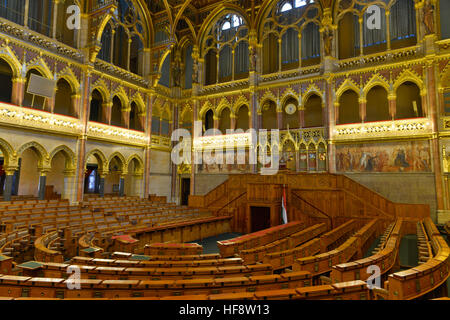 Sitzungssaal, Parlamentsgebaeude, Kossuth Lajos ter, Budapest, Ungarn, der Halle, Parlamentsgebäude, Ungarn Stockfoto