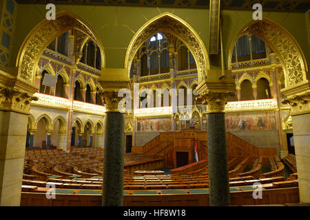 Sitzungssaal, Parlamentsgebaeude, Kossuth Lajos ter, Budapest, Ungarn, der Halle, Parlamentsgebäude, Ungarn Stockfoto