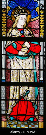 Glasmalerei-Fenster Darstellung Mary Magdalene in der Kathedrale St. Bavo in Gent, Flandern, Belgien. Stockfoto