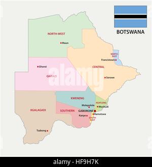Administrative und politische Landkarte Botswana mit Flagge Stock Vektor
