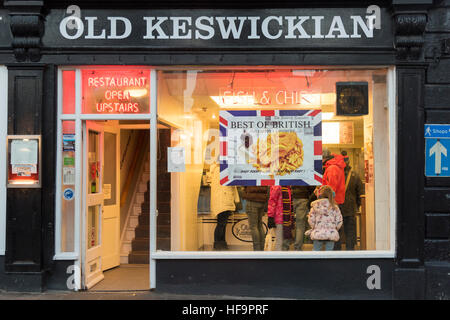 Der alte Keswickian Fish &amp; Chips-Shop Keswick Seenplatte Cumbria UK Stockfoto