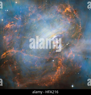 NASA Hubble fängt das schlagende Herz des Krebsnebels NASA Hubble fängt das schlagende Herz der Krabbe Nebula 28048044272 o Stockfoto