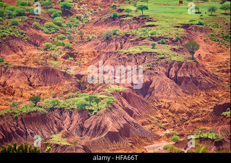 Erosion durch Abholzung, Landbau und Ziege Weiden (Ngorongoro Highlands, Tansania) Stockfoto