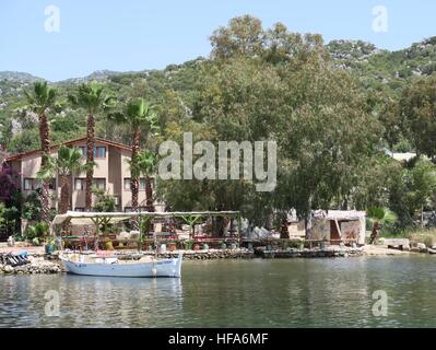 Hafen von Ucagiz in der Nähe von Kekova Insel und die versunkene Stadt Simena in der Türkei Stockfoto