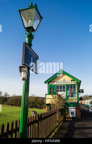 North Weald Vintage Signal box, 1888, Epping Ongar Railway, Dampf Museumsbahn auf ehemaligen Londoner U-Bahn Linie, Essex, England UK Stockfoto