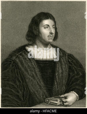 Antike c1840 Gravur, Giovanni Boccaccio. Giovanni Boccaccio (1313-1375) war ein italienischer Schriftsteller, Dichter, Korrespondent von Petrarch und eine wichtige Renaissance-Humanist. QUELLE: ORIGINAL GRAVUR. Stockfoto