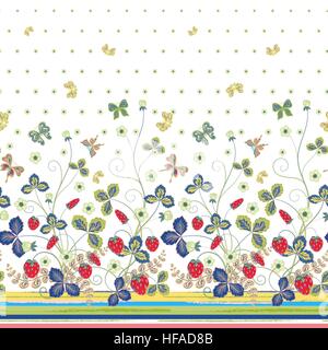 Vintage Beeren verlässt Obst Motte Schmetterling Tapeten. Vertikale nahtlose Muster kann verwendet werden, für Tapeten, Musterfüllungen, Webseite Hintergründe, Oberflächenstrukturen. Wunderschöne Vektor Retro-Hintergrund Stock Vektor