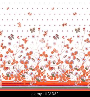 Vintage Beeren verlässt Obst Motte Schmetterling Tapeten. Vertikale nahtlose Muster kann verwendet werden, für Tapeten, Musterfüllungen, Webseite Hintergründe, Oberflächenstrukturen. Wunderschöne Vektor Retro-Hintergrund Stock Vektor