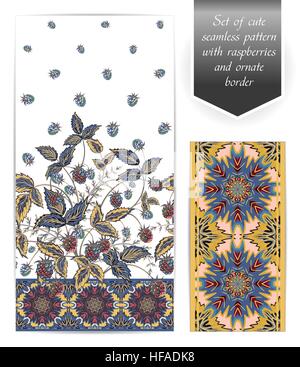 Satz von nahtlosen vertikale floralen Design und reich verzierten Rahmen. Die Grenze kann als unabhängige nahtlose Muster verwendet werden. Verwenden Sie Stoff für Kleider, Kleidung, Bettwäsche, Web-Design, Tapeten und andere Stock Vektor