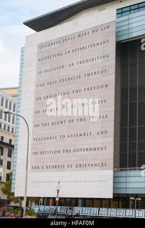 USA Hauptstadt Washington DC District Of Columbia Newseum gewidmete Museum freie Meinungsäußerung & fünf Freiheiten des First Amendment Stockfoto