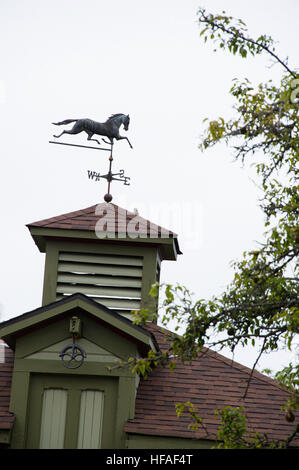 Wetterfahne Pferd auf einem alten Haus Stockfoto