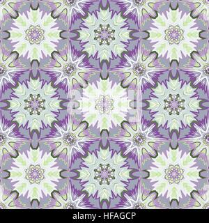Vektor nahtloser orientalischen Hintergrund. Lila Mandalas symmetrisch angeordnet auf einem farbigen Hintergrund Stock Vektor