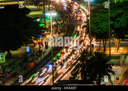 Nacht-Verkehr, Copacabana, Rio De Janeiro, Brasilien Stockfoto