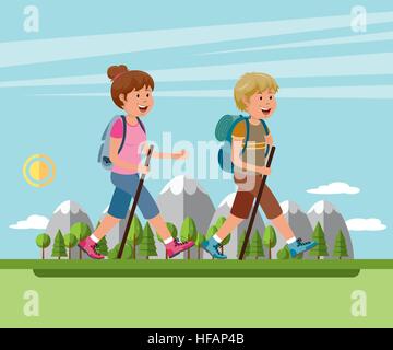 Mann und Frau, Wandern in den Bergen Stock Vektor