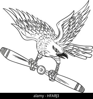 Zeichnung Skizze Stil Illustration der Würger, eine fleischfressende passerine Vögel der Familie Laniidae umklammert Propellerblatt auf der Seitenansicht Stock Vektor