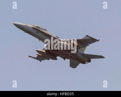 160716-N-BL607-072 arabischen Golf (16. Juli 2016) eine F/A - 18 D Hornet von Marine Allwetter-Fighter Attack Squadron (VMFA) 533 führt den Flugbetrieb und maritime Oberfläche Kriegsführung training mit der geführten Flugkörper Kreuzer USS Monterey (CG-61), nicht abgebildet. (Foto: U.S. Navy Mass Communication Specialist 2. Klasse William Jenkins/freigegeben) FA - 18D Hornet von VMFA-533 im Flug über den Persischen Golf am 16. Juli 2016 Stockfoto