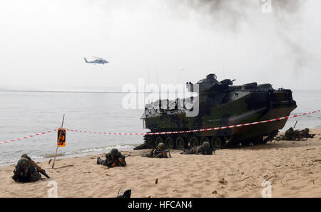 BATU BEACH, Malaysia (21. Juni 2013) Marines und Segler durchführen eine amphibische Überfall mit der malaysischen Armee während flott Bereitschaft Zusammenarbeit und Ausbildung (CARAT) Malaysia 2013. Mehr als 1.200 Matrosen und Marinesoldaten sind Karat Malaysia 2013 beteiligt. Karat ist eine Reihe von bilateralen militärischen Übungen zwischen der US-Marine und die Streitkräfte von Bangladesch, Brunei, Kambodscha, Indonesien, Malaysia, Philippinen, Singapur, Thailand und Timor-Leste. (Foto: U.S. Navy Mass Communication Specialist 1. Klasse Jay C. Pugh/freigegeben) 130621-N-YU572-142 beitreten das Gespräch http://www.faceboo Stockfoto