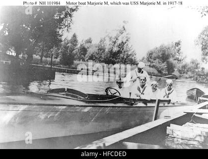Das Motorboot Marjorie M ist ein kleines Schiff, das für Transport, Patrouille oder Versorgungszwecke auf Wasserstraßen verwendet wird und in der Lage ist, Marine oder zivile Seefahrten zu unterstützen. Stockfoto