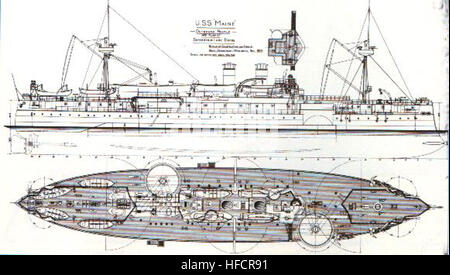 Plan des ersten Schlachtschiffs Maine Stockfoto