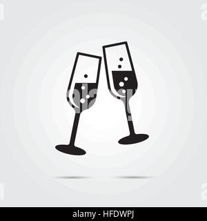 Toasten mit zwei Gläser Champagner auf Silvester Glyph-Symbol Stock Vektor