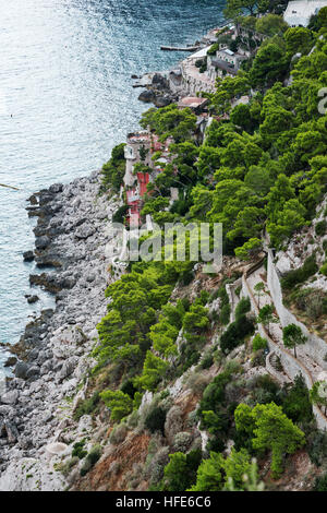 Blick vom Augustus Gärten auf Capri Küste und Via Krupp, einer Insel, Golf von Neapel, Italien, Europa Stockfoto
