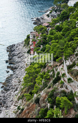 Blick vom Augustus Gärten auf Capri Küste und Via Krupp, einer Insel, Golf von Neapel, Italien, Europa Stockfoto