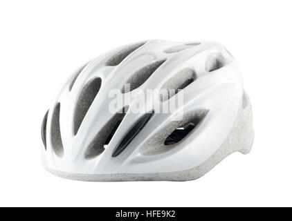Weißer Fahrradhelm isoliert auf weißem Hintergrund Stockfoto