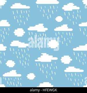 Nahtlose Muster, Wolken und Regen, die abgerundeten Linien erstellt. Regentag auf blauen Himmel Stock Vektor